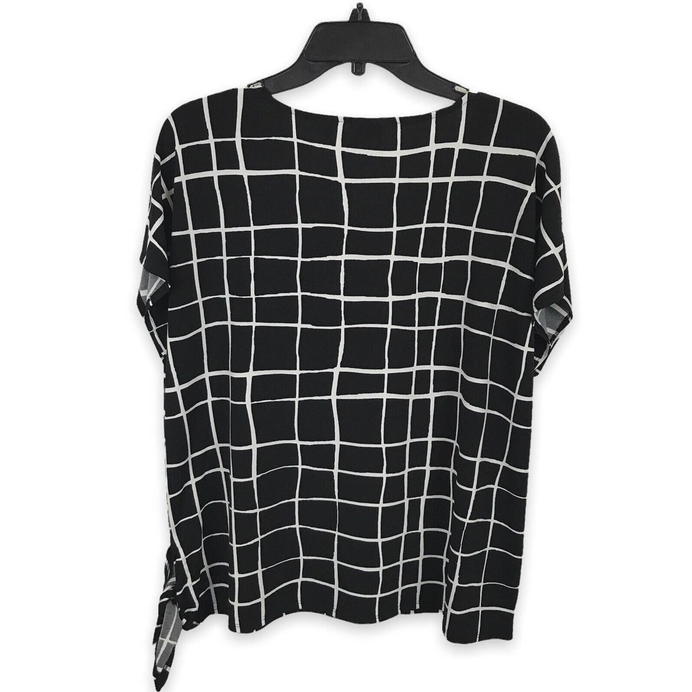 Chicos 2 Black and White Side Tie Scoop Short Sleeve Blouse Top